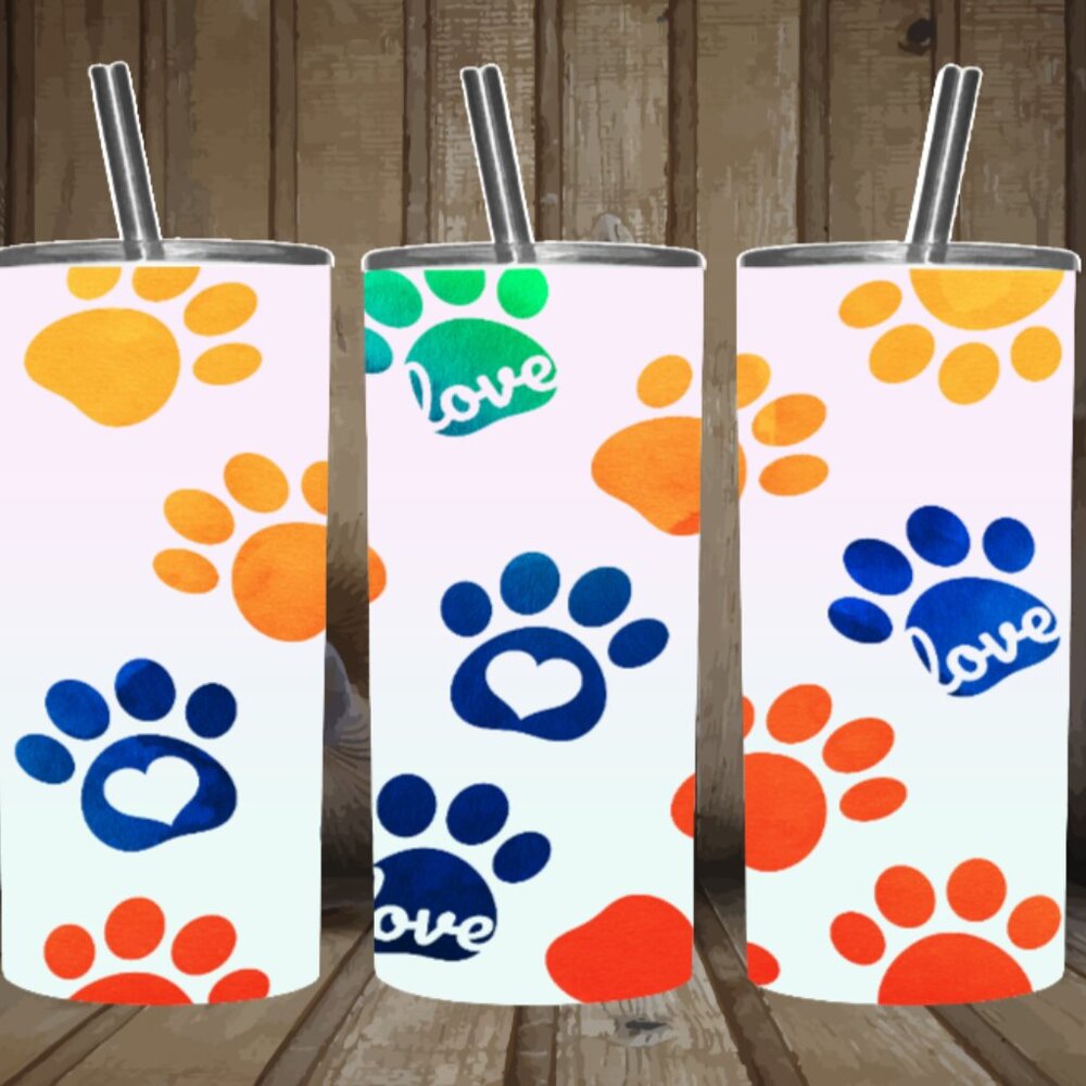20oz animal paws watercolor tumbler